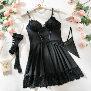 <b>Sexy</b> Women's Underwear Strap Skirt Lace Embroidery Splicing Lace Strap Bow <b>Sexy</b> Underwear Three Piece <b>Set</b> - Product Image 5