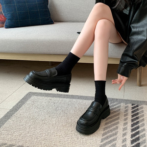 903-2 Women Wide Width Loafers 35-44 Genuine Leather Thick Sole Slip on British Retro Winter Height Increasing Casual Flat Shoes - Product Image 2