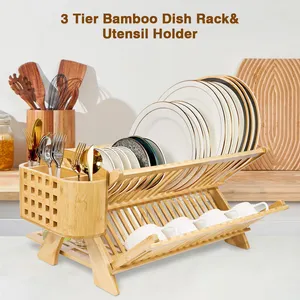 GL grande capacità X forma Logo personalizzato staccabile semplice cucina in bambù cucina stendino tazza con porta utensili