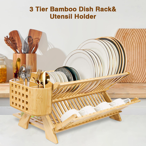 GL Grande Capacité X Forme Logo Personnalisé Détachable Lumière Simple Cuisine <span class=keywords><strong>Bambou</strong></span> Cuisine Plat Tasse Séchoir Avec Porte-Ustensiles - Product Image 4