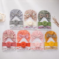 Bonnet 3 pièces imprimé beignet, lapin indien, oreilles de lapin, bandeau pour bébé, ensemble de couvre-chef pour enfants