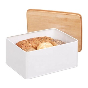 Metal storage box with bamboo lid food storage container