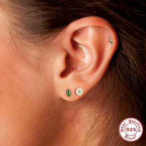 Piercing corporel en argent sterling S925 avec zircon blanc vert, vis circulaires, filetage plat noir 16G - Product Image 4