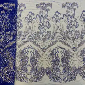 Zachte Textuur Franse Netto Sequin Lace Stof Ontwerp Borduren Sequin Kralen