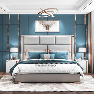 Mobili Moderni per Camera da Letto Letto Matrimoniale Semplice in Pelle con Contenitore e Testiera Alta - Product Image 2