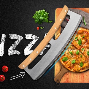 Couteau à pizza à bascule en acier inoxydable, grand trancheur à pizza, lame tranchante, manche en bois, couteau à pizza à bascule avec couvercle de sécurité - Product Image 2