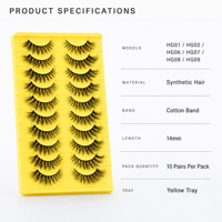 Nouvelles extensions de cils synthétiques volumineuses à longue queue, base jaune, bande en coton, 10 paires par paquet