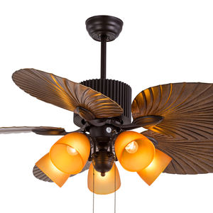 พัดลมเพดานสไตล์ชนบทเอเชียตะวันออกเฉียงใต้ขนาด 52 นิ้ว พร้อมโคมไฟทรงใบปาล์มแบบโบราณ - Product Image 3