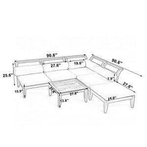 Ensemble de canapé modulaire d'extérieur <span class=keywords><strong>TOPMAX</strong></span> en bois d'acacia et teck beige en forme de L avec 5 coussins et ottoman - Product Image 2