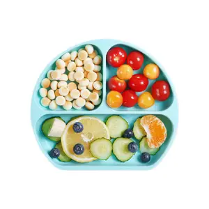 Fábrica de Alimentação Cor Personalizada Dos Desenhos Animados BPA Livre Eco Silicone Sucção Dividido Baby Food Snack Feeding Plate para Crianças Toddlers