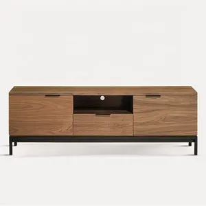 Di vendita caldo TV stand con gambe in metallo MDF con impiallacciatura noce TV unità per living room furniture