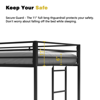 Adam Sturdy Junior Lit mezzanine double Noir pour enfants Gain de place avec échelle facile à grimper et garde-corps Cadre de lit mezzanine pour chambre à coucher