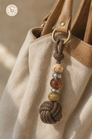 Pendentif tressé fait main avec perles en bois et breloque en agate 73x22mm, accessoire de sac, décoration de lacet