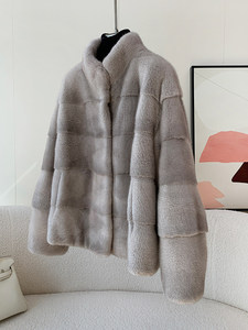 Abrigo de Piel de Visón Natural de Alta Calidad, Abrigo de Invierno para <span class=keywords><strong>Mujer</strong></span> con Cuello Alto - Product Image 2