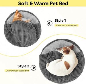 Free Sample Small Dog <b>Bed</b> with Attached Blanket, Cozy Donut Cuddler Anti-Anxiety Hooded Pet <b>Beds</b> Calming <b>Cave</b> <b>Bed</b>. Round - Product Image 6