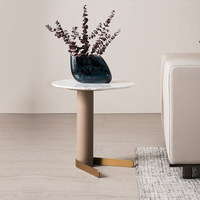 Table d'appoint de luxe moderne en cuir et marbre, meuble d'hôtel rond, Table d'appoint pour salon