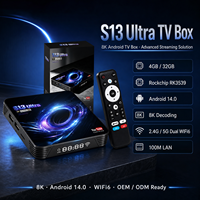 S13 Ultra TV Box 8K RK3539 4GB 32GB Android 14 Dual WIFI6 BT 5.4 100M LAN AV1 YouTube Bersertifikat Widevine L1 OTA OEM ODM