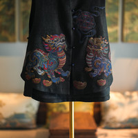 Vêtements pour femmes sur mesure, style chinois, broderie de lion, broderie de boule, soie Xiangyun, gilet polyvalent noir 5573