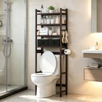 Étagère de rangement au-dessus des toilettes avec 2 paniers, organisateur en bambou à 4 niveaux avec porte-papier, 4 crochets, étagère autoportante pour salle de bain