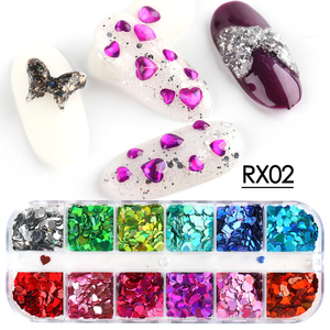 Ciondoli per unghie lucidi Laser con Glitter con cuore d'amore colorato - Product Image 4