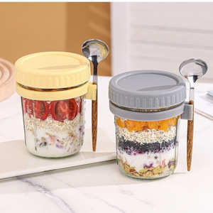 Bicchieri in Vetro Mini da 350ml 12oz per Colazione, Frappè, Yogurt, Dolci <span class=keywords><strong>e</strong></span> Cereali con Cucchiai <span class=keywords><strong>e</strong></span> Coperchi Colorati - Product Image 3