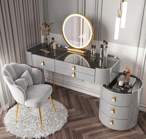 Coiffeuse de luxe moderne avec éclairage LED, grande capacité de rangement, chaise et <span class=keywords><strong>commode</strong></span> de chambre en bois magnifique – Offre spéciale - Product Image 1
