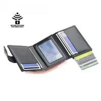 Pemegang kartu kredit pemblokir RFID bisnis dompet pria PU casing logam aluminium lipat tiga tempat kartu Bank