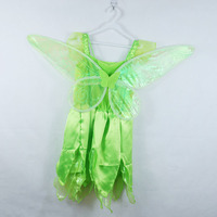 Kostum Peri Tinker Bell Tanpa Lengan untuk Anak Perempuan, Gaun Cosplay Putri dengan Aksesoris, Kostum Pesta Halloween Grosir