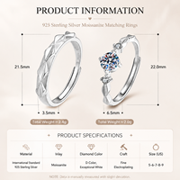 Ensemble de bagues en argent sterling 925 pour couple, avec moissanite, pour homme et femme, cadeaux de mariage, taille ajustable, bague de promesse assortie en moissanite