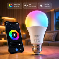 Ampoule LED Intelligente YONGZE A60 A19 9W RGB+CCT Dimmable E27 en Aluminium Certifiée CE, Lampe d'Ambiance à Couleurs Changeantes pour Décoration Intérieure