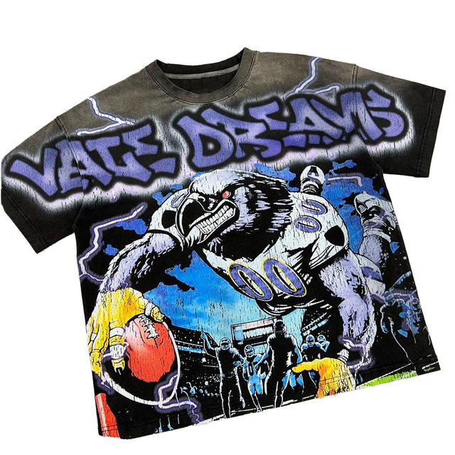 Men's Summer Streetwear Oversized T-Shirt Black Custom Cotton Acid Washed Brand Graphic Printed 260 Gram Knitted New Trendy