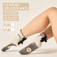 Chaussettes de Pilates à nœud personnalisées de haute qualité Chaussettes de Pilates à poignée à volants Chaussettes de Pilates Crew personnalisées pour femmes