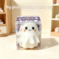 Jouet Squishy Géant Fantôme d'Halloween Adorable en Gros avec Boîte Transparente Individuelle, Balle Souple Blanche à Presser pour Enfants, Cadeaux Nouveauté