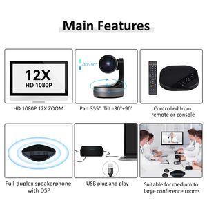 JJTS Fourniture d'usine Petite taille moyenne Conférence Meet hd 1080p Mise au point automatique 12x Caméra avec haut-parleur Combinaison de <span class=keywords><strong>téléphone</strong></span> - Product Image 3