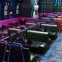 Conjunto de Sofás de Salón Tapizados en Cuero PU de Lujo para Discoteca, con Mesa de Bar LED para Club, Salón, KTV, Entretenimiento