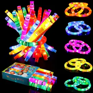 Hete Verkoop Led Regenboog Kleurrijke Oplichtende Pop Pijpen Plastic Pop Tubes Fidget Speelgoed Sensorische Flitsende Regenboog Voor Kinderen Feest Gunst