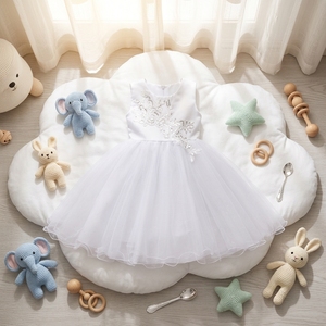 Robes de soirée longues en coton à volants pour enfants, style asymétrique, pour demoiselles d'honneur, collection été - Product Image 4