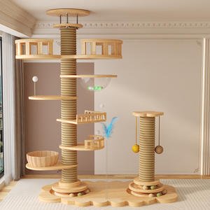 خشبة صلبة كبيرة مع إطار قفز متعدد المستويات إطار قفز خربشة ألعاب من الأرض إلى السقف أثاث شجرة القط - Product Image 2