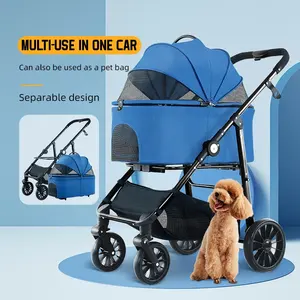 Fábrica Atacado Pet Stroller E Transportadora Luxo 4 Rodas Pet Portátil Folding Travel Dog Trolley Para Cão Grande E Pequeno