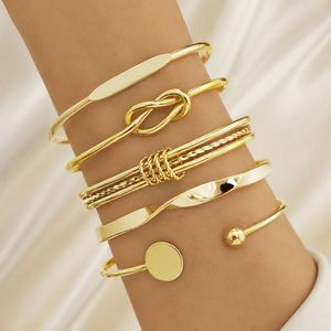 Punk Trendy Zinc Alloy <b>Bracelets</b> Set for Unisex <b>Gold</b> Color <b>Bead</b> Cuban Chain Irregular Layered Hand Charm <b>Bracelet</b> Set - Product Image 1