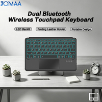 Clavier sans fil rechargeable JOMAA avec rétroéclairage RVB, pavé tactile et support en cuir, pavé tactile capacitif, clavier pour tablette