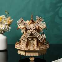 Vente en gros de modèles de maisons en bois 3D en forme de moulin à vent de Noël, puzzles en bois 3D à faire soi-même pour adultes, kit de décoration de Noël à assembler