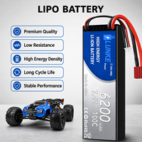 Baterai Lipo Hard Case 2S 7.4V 6200mAh 100C dengan Deans T Plug untuk Mobil RC 1/10 1/12 1/14, Truk, Monster, Tank 102050