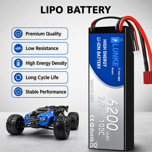 Bateria Lipo 2S 7.4V 6200mAh 100C com Caixa Rígida e Conector Deans T para Carro RC 1/10 1/12 1/14, Caminhão, Monster Truck, Tanque 102050 - Product Image 6