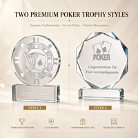 Trophée de poker en cristal de qualité supérieure, trophée de tournoi en verre transparent avec gravure laser pour les cadeaux de championnat de club de poker