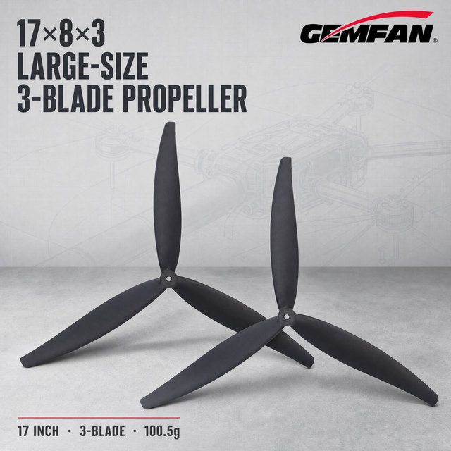 GEMFAN 17X8X3 Drone Propeller Blades 17 Inch 3 Blade Glass Fiber Nylon Heavy Lift CW CCW Set for 5330 Motor UAV