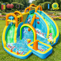 FBSPORT Combo Château Gonflable Commercial avec Toboggan Aquatique et Sec, Équipement de Jeu Intérieur Tropical pour Enfants