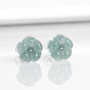 Pendientes de Jadeíta Natural con Pétalos Azules, Plata S925 con Incrustaciones, Incluye Certificado de Tasación D630 - Product Image 3