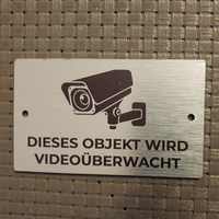 Tanda pengawasan Video aluminium Jerman, 15X8 Cm, tanda peringatan Video pengawasan, kamera tanda pengawasan