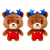 Peluche Ours Brun Doux avec Nœud Rouge et Grands Yeux Noirs – Adorable Jouet en Peluche Kawaii pour Enfants – Idéal comme Cadeau